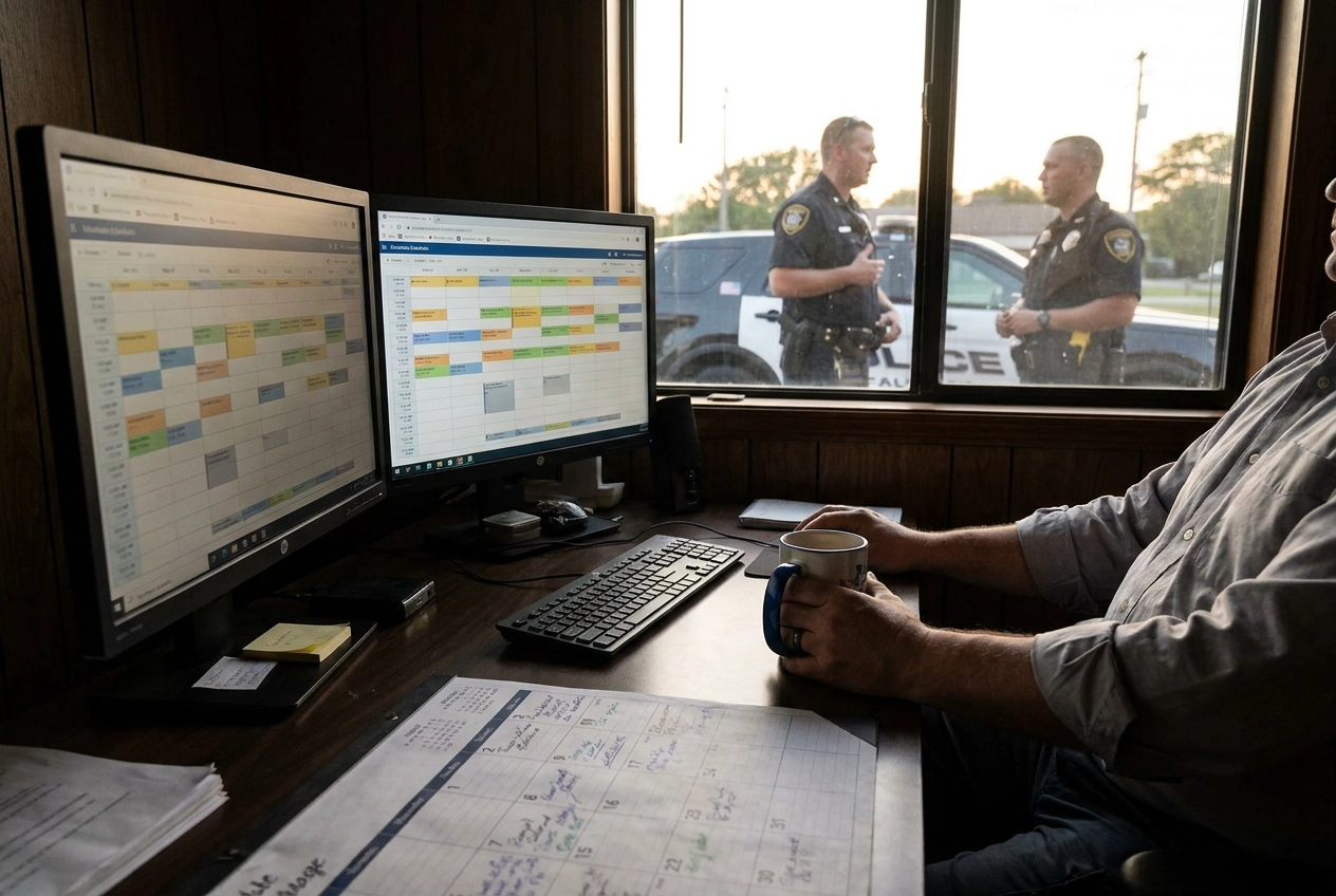 Professional header image for step-by-step guide: Scheduling a 6-guard company when the owner works a post