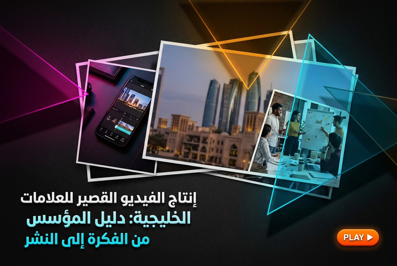 Professional header image for educational tutorial: إنتاج الفيديو القصير للعلامات التجارية الخليجية: دليل الم...