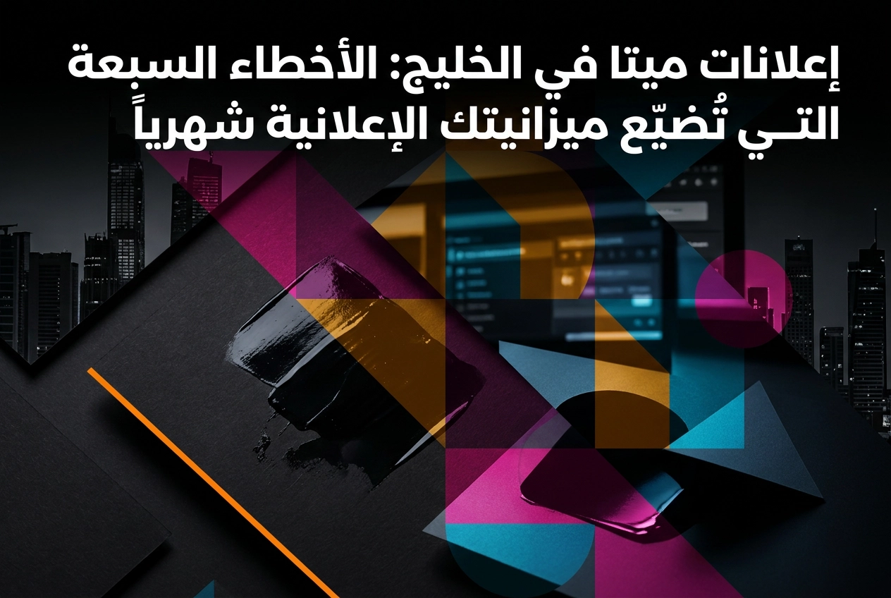 Professional header image for list-based article: إعلانات ميتا في الخليج: الأخطاء السبعة التي تُضيّع ميزاني...