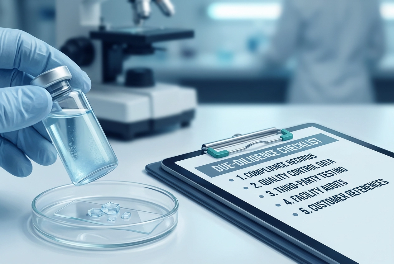 Professional header image for list-based article: How to Evaluate a Research Peptide Supplier: A Five-Facto...