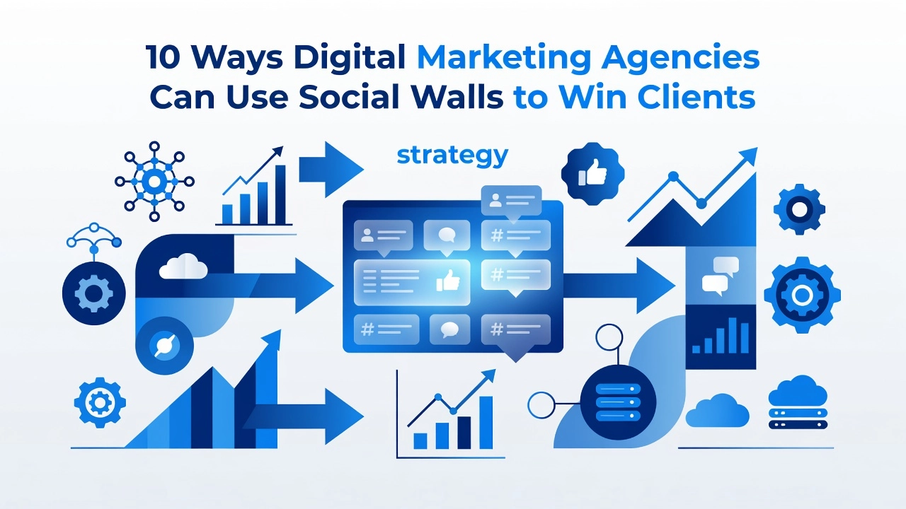 Professional header image for list-based article: 10 Ways Digital Marketing Agencies Can Use Social Walls t...