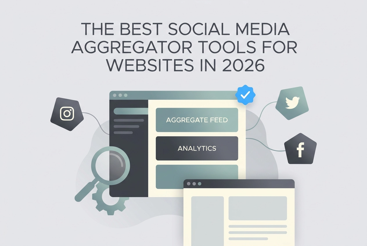 Professional header image for list-based article: The Best Social Media Aggregator Tools for Websites in 2026