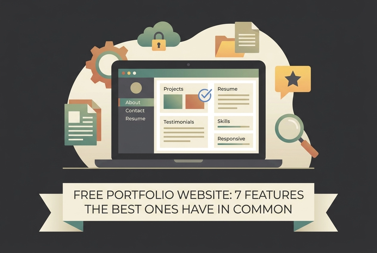 Professional header image for list-based article: Free Portfolio Website: 7 Features the Best Ones Have in ...