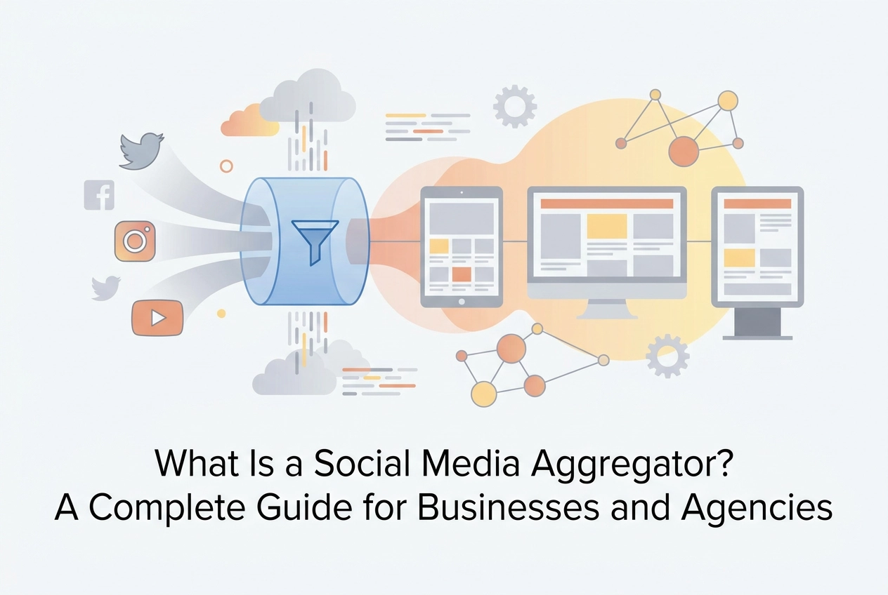 Professional header image for list-based article: What Is a Social Media Aggregator? A Complete Guide for B...