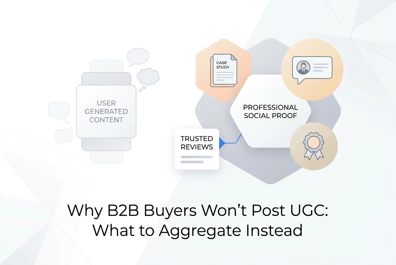 Professional header image for industry analysis: Why B2B Buyers Won't Post UGC: What to Aggregate Instead