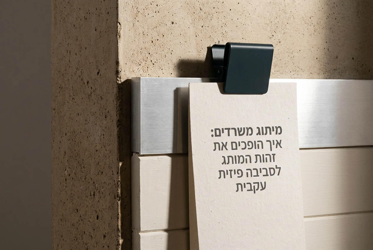 Professional header image for educational tutorial: מיתוג משרדים: איך הופכים את זהות המותג לסביבה פיזית עקבית