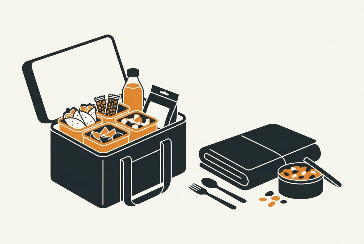 Professional header image for list-based article: Was essen auf dem Festival ohne Kochen? 15 schnelle Ideen