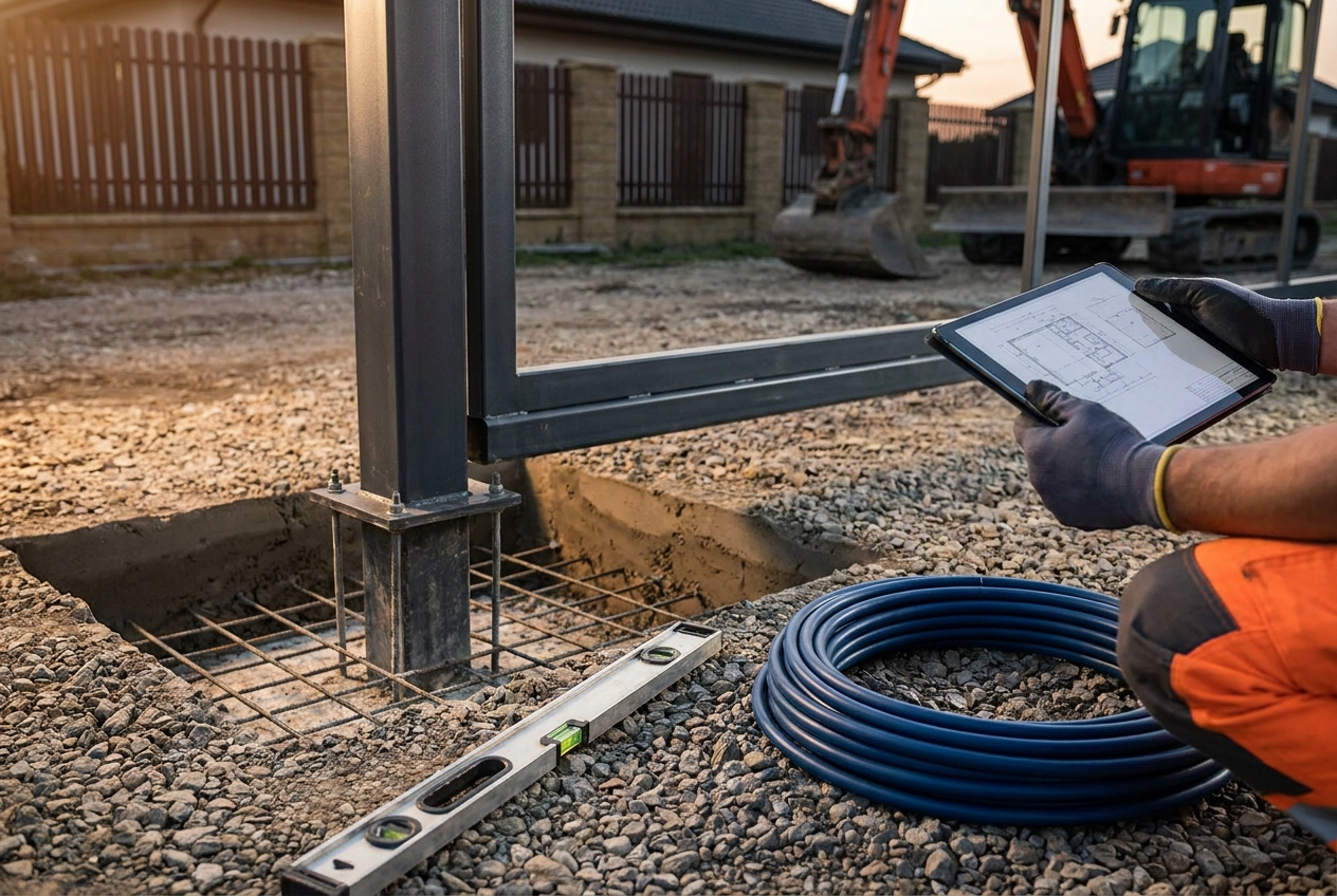 Professional header image for industry analysis: Gate Post Installation for Electric Gates: Why the Founda...