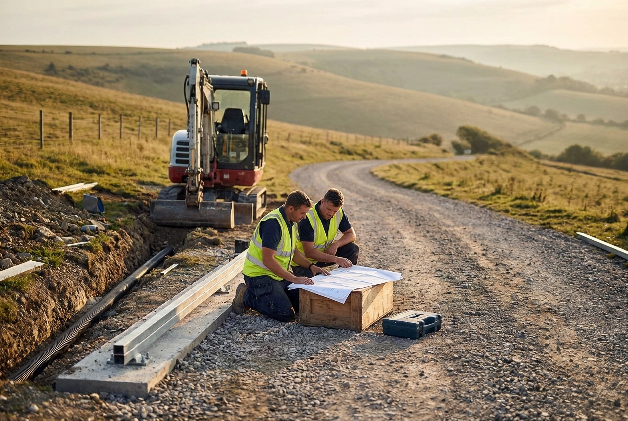 Professional header image for educational tutorial: Automating Sloping Driveways in Lewes and the South Downs