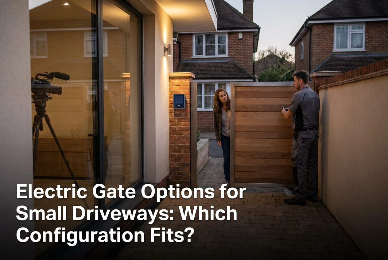 Professional header image for comparison analysis: Electric Gate Options for Small Driveways: Which Configur...