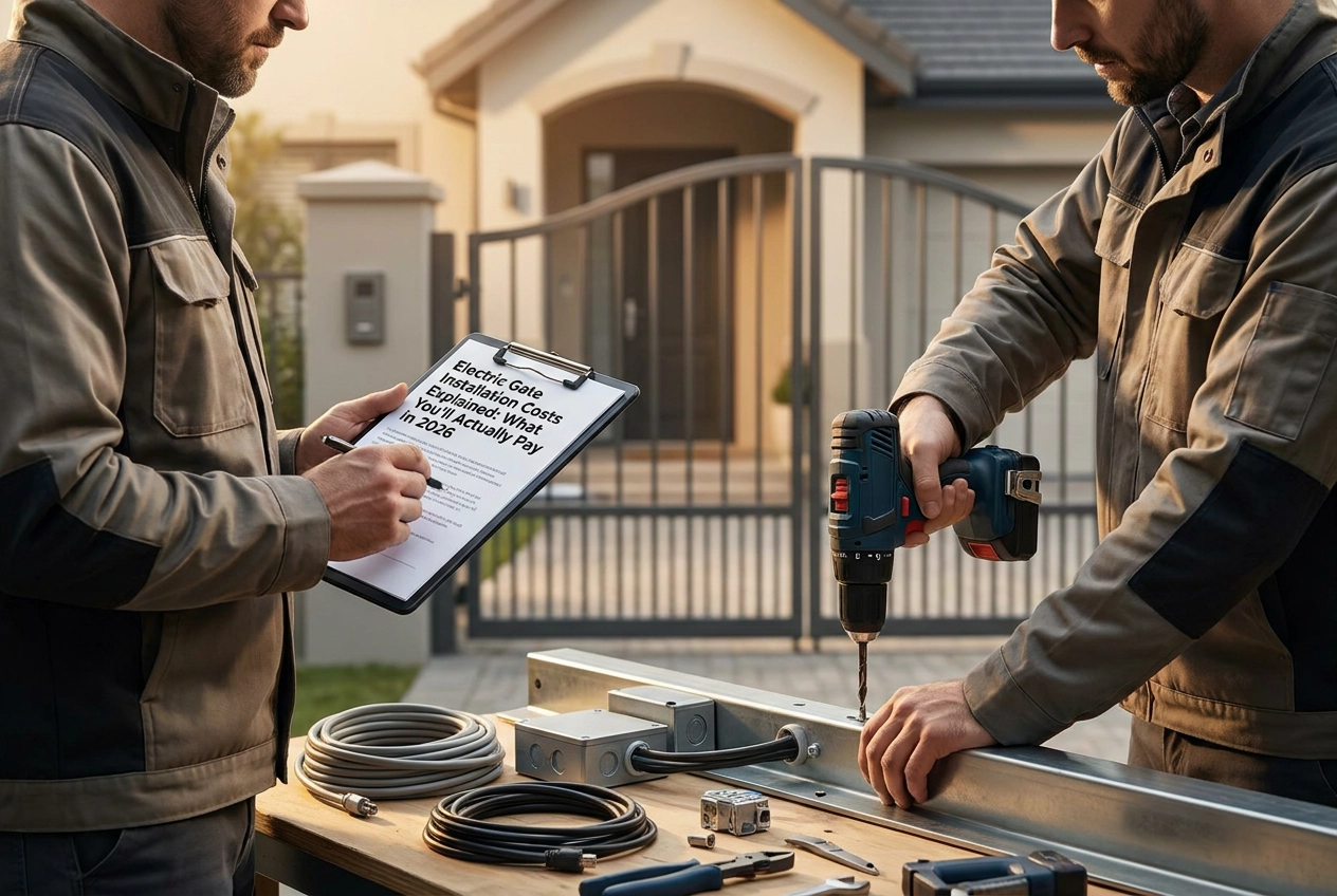 Professional header image for industry analysis: Electric Gate Installation Costs Explained: What You'll A...
