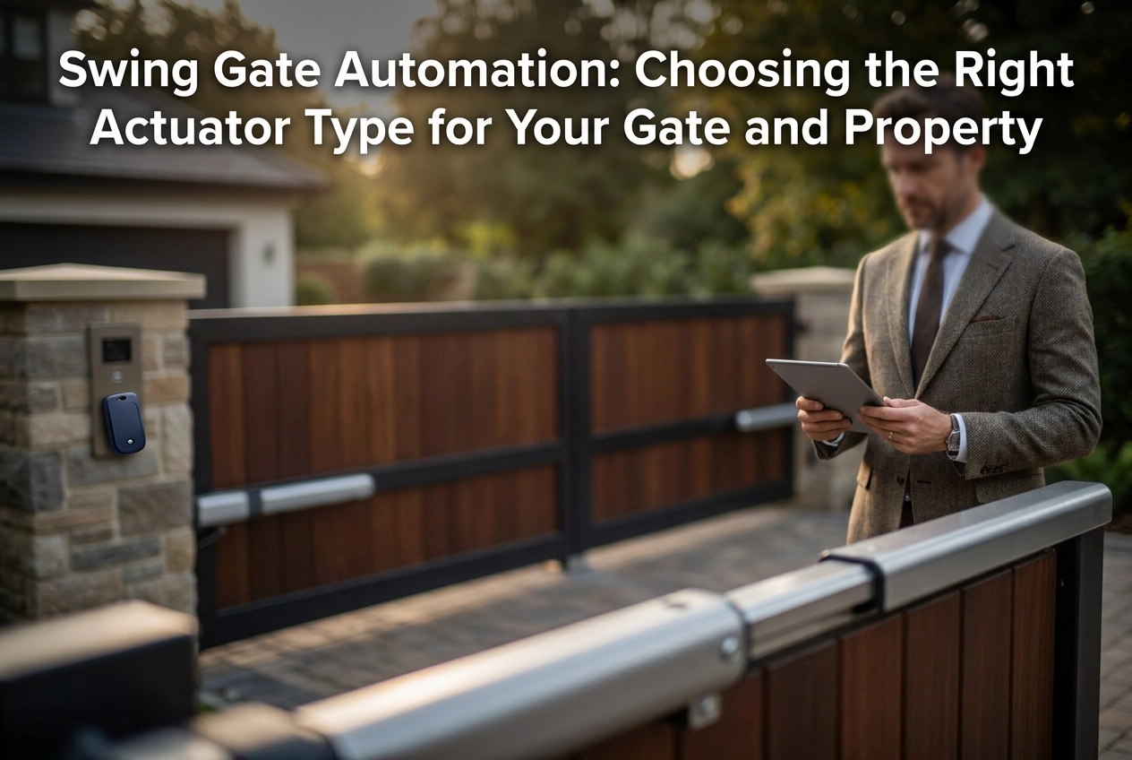 Professional header image for comparison analysis: Swing Gate Automation: Choosing the Right Actuator Type f...