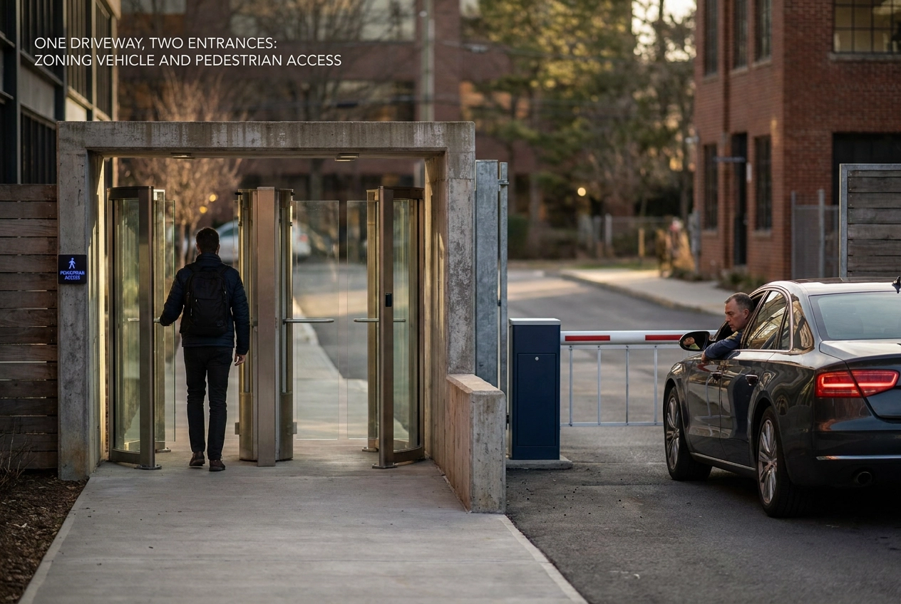 Professional header image for industry analysis: One Driveway, Two Entrances: Zoning Vehicle and Pedestria...