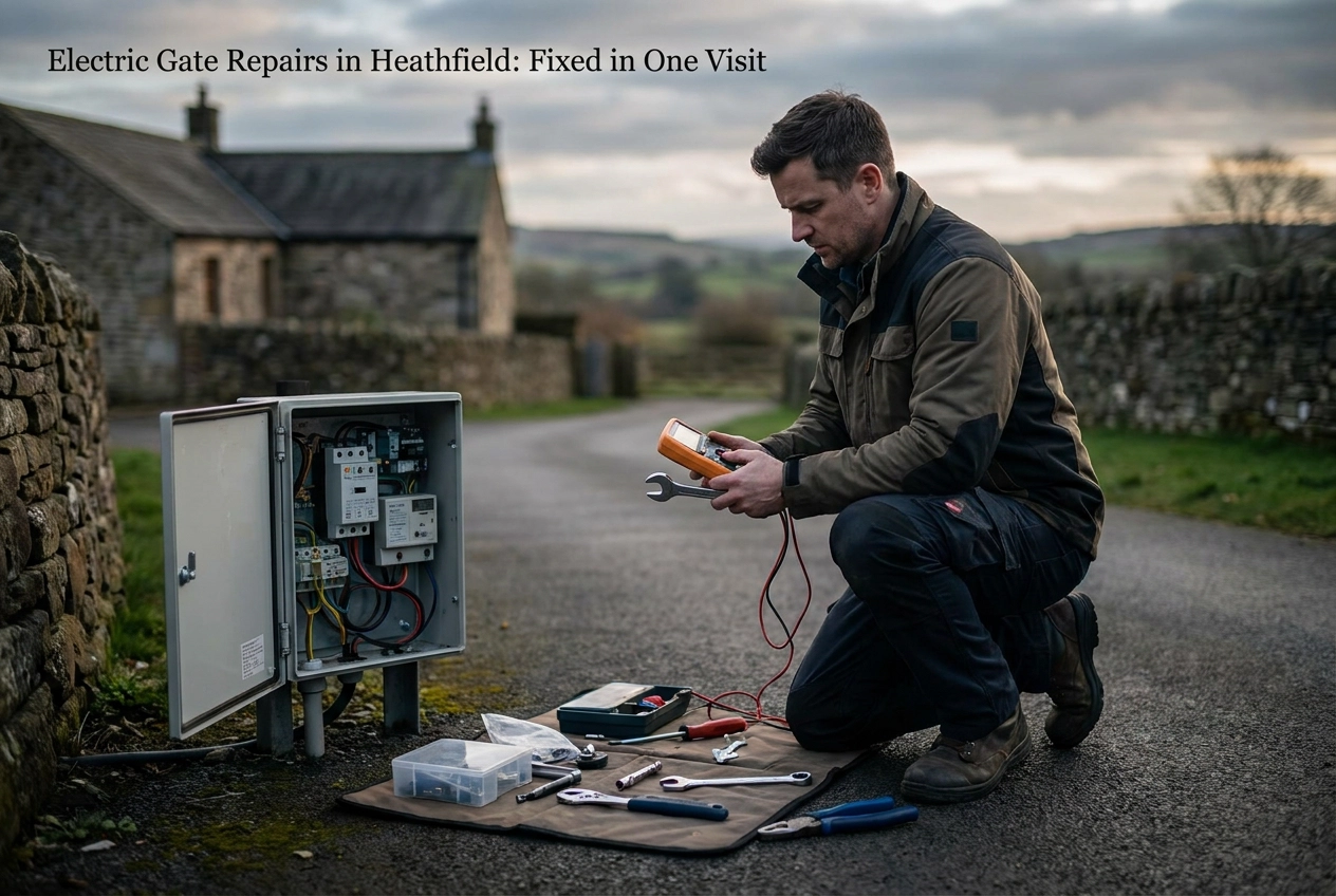 Professional header image for list-based article: Electric Gate Repairs in Heathfield: Fixed in One Visit