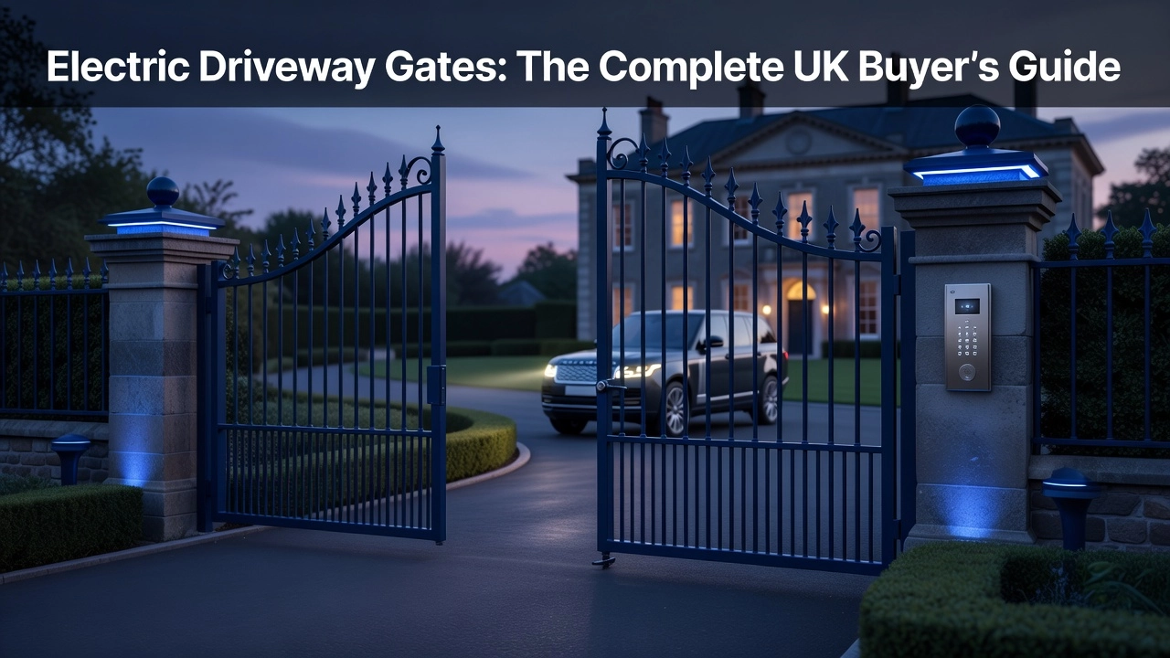 Professional header image for list-based article: Electric Driveway Gates: The Complete UK Buyer's Guide