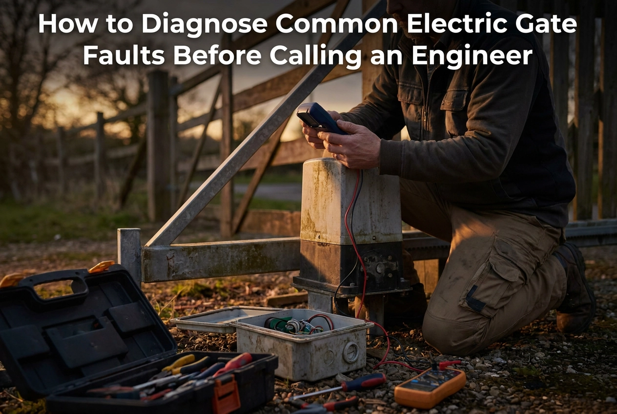 Professional header image for step-by-step guide: How to Diagnose Common Electric Gate Faults Before Callin...
