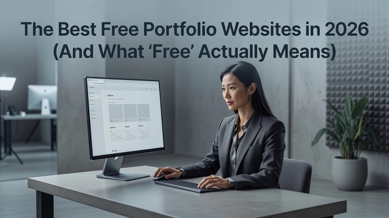 Professional header image for list-based article: The Best Free Portfolio Websites in 2026 (And What 'Free'...