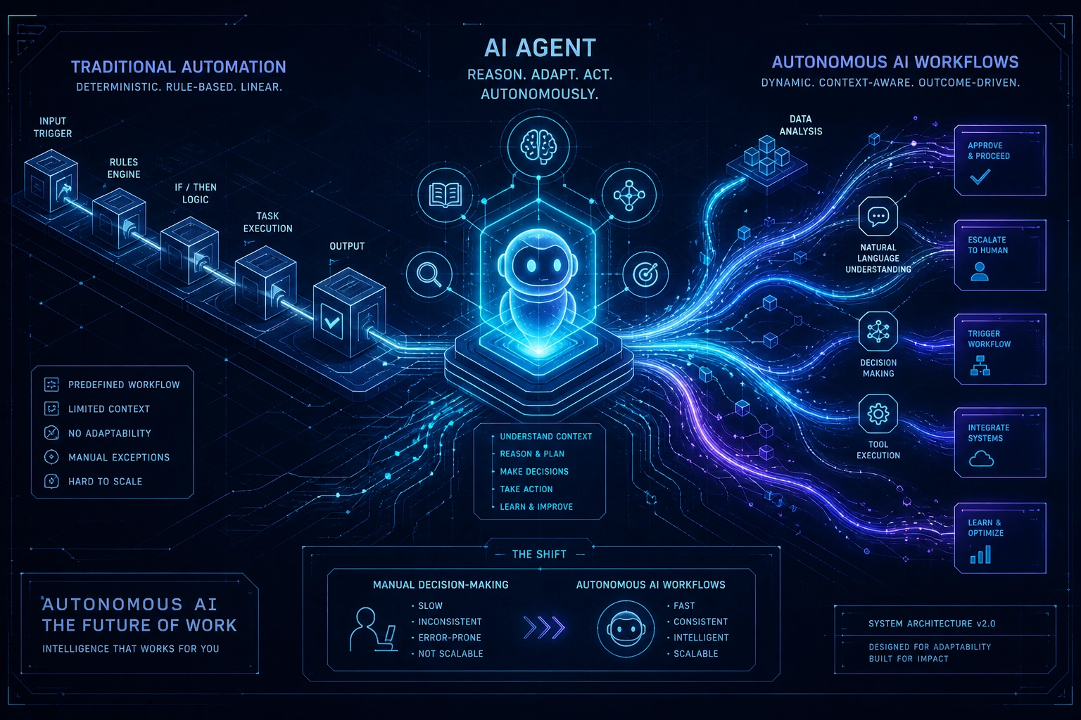 Professional header image for industry analysis: What Is an AI Agent? How Autonomous AI Workflows Replace ...