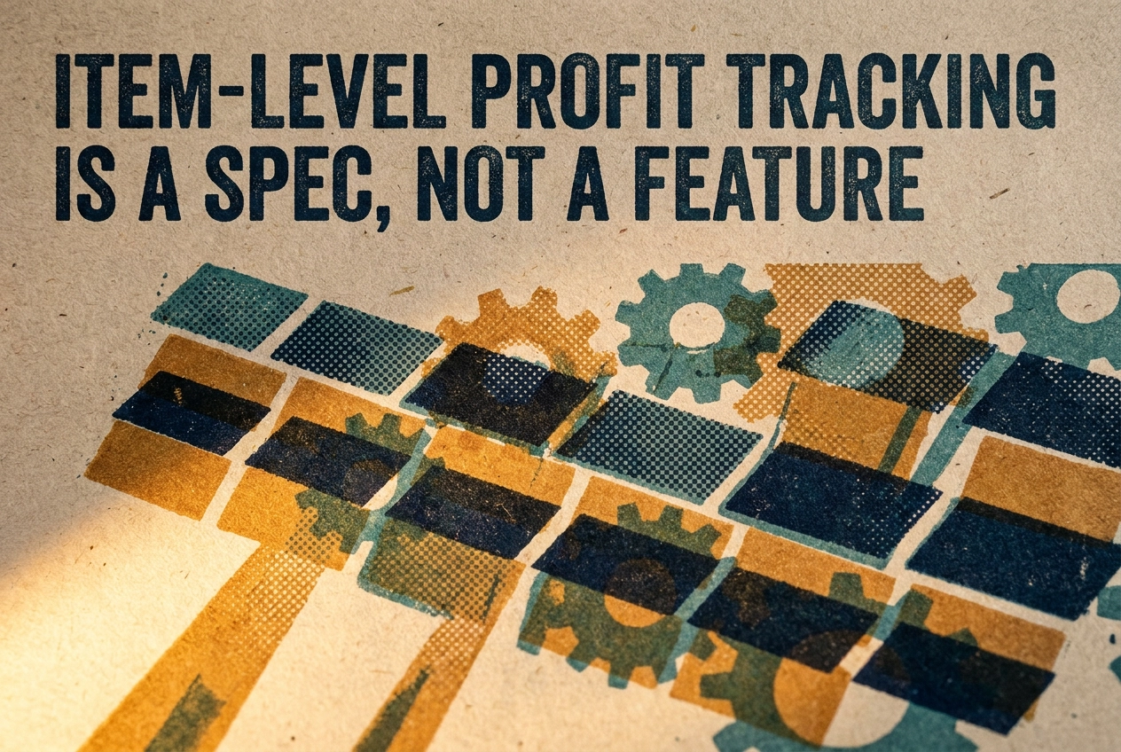 Professional header image for educational tutorial: Item-Level Profit Tracking Is a Spec, Not a Feature