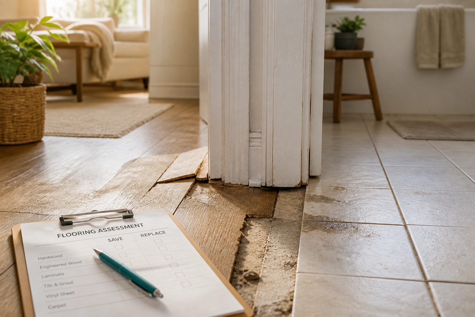 Illustration accompanying: Water-Damage Flooring Replacement in Atlanta: Plan Your Putback