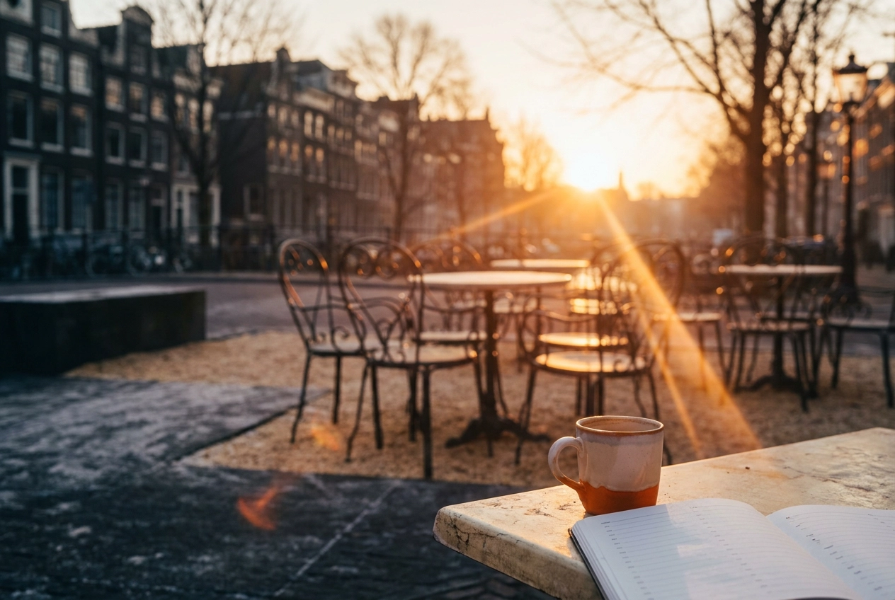 Sunny terrace in Amsterdam in winter: what the data tells us about narrow sun windows