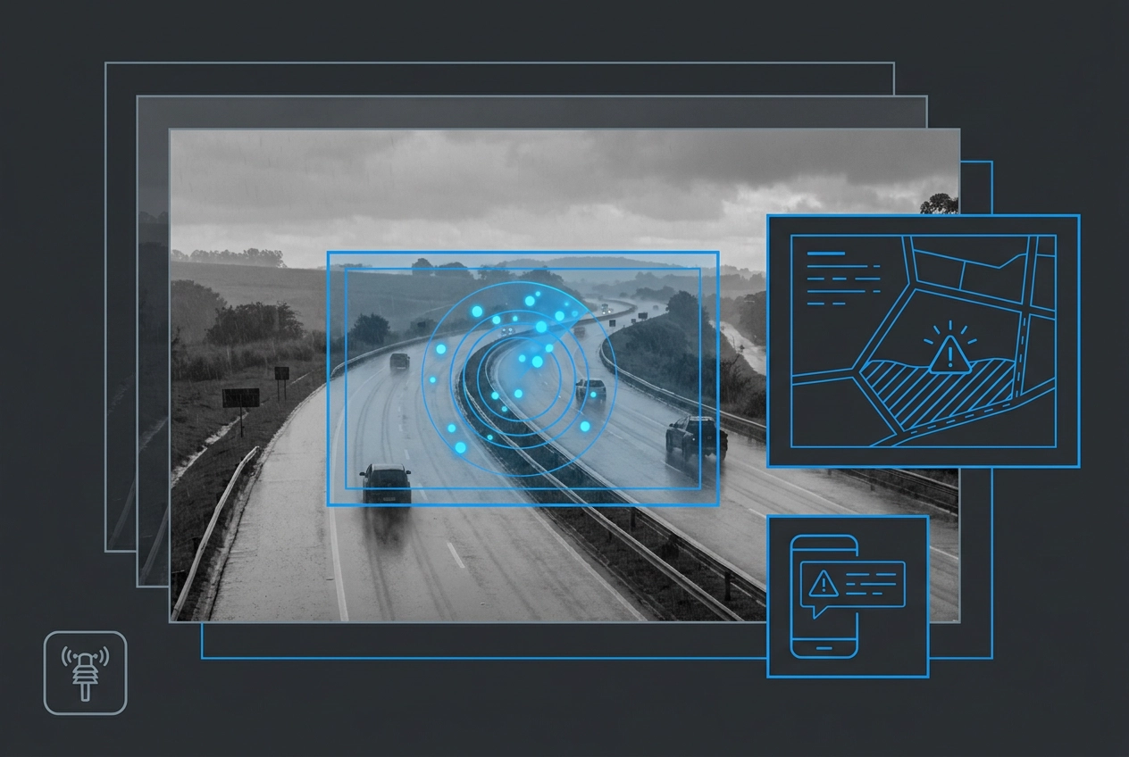 Professional header image for educational tutorial: Chuva Forte e Alagamento: Alertas do DriveSight no Brasil