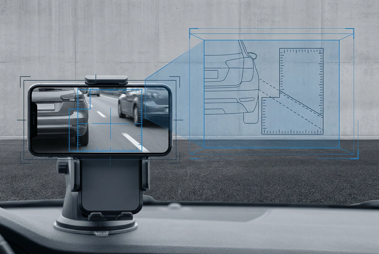 Professional header image for educational tutorial: Câmera Traseira no Celular: Como Usar o DriveSight para M...