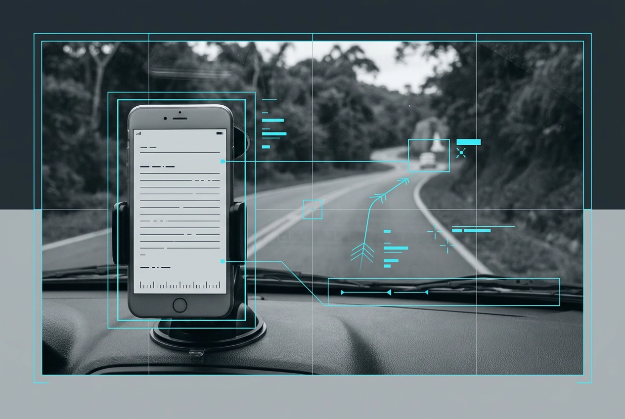 Professional header image for educational tutorial: App de Dashcam para Android no Brasil: Transforme Seu Cel...