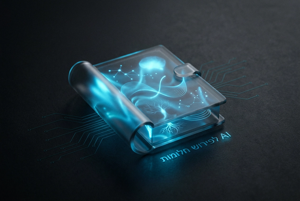 Professional header image for educational tutorial: AI לפירוש חלומות: איך הבינה המלאכותית מפענחת את הסמליות ה...