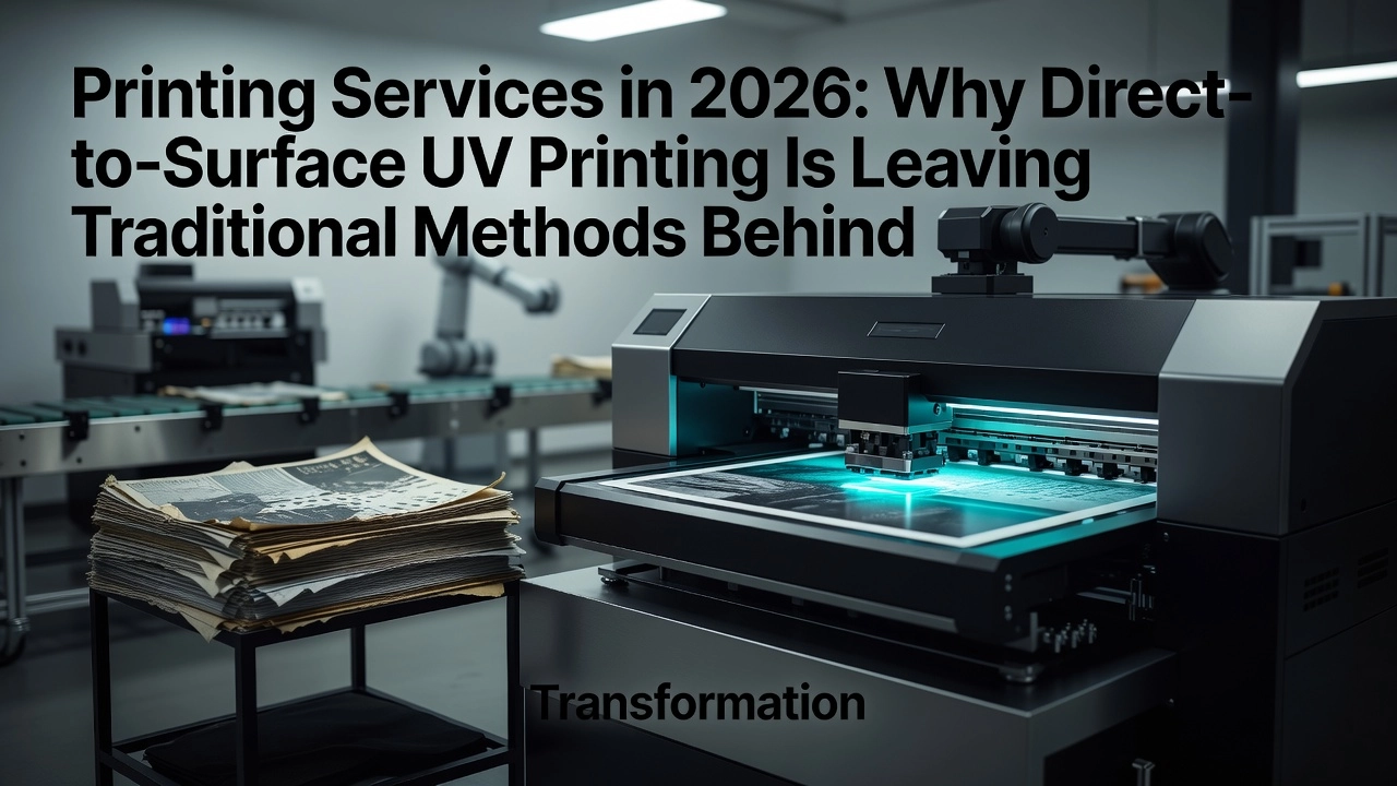 Professional header image for comparison analysis: Printing Services in 2026: Why Direct-to-Surface UV Print...
