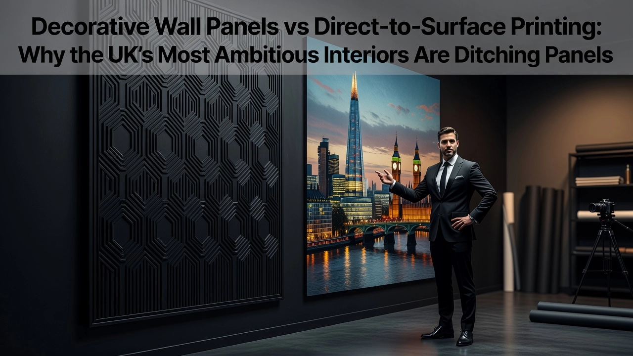 Professional header image for comparison analysis: Decorative Wall Panels vs Direct-to-Surface Printing: Why...