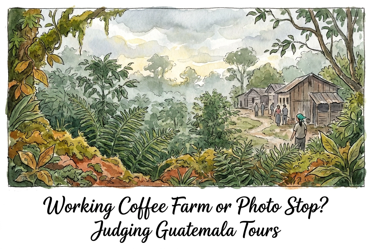 Professional header image for comparison analysis: Working Coffee Farm or Photo Stop? Judging Guatemala Tours