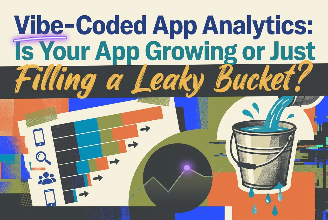Professional header image for educational tutorial: Vibe-Coded App Analytics: Is Your App Growing or Just Fil...