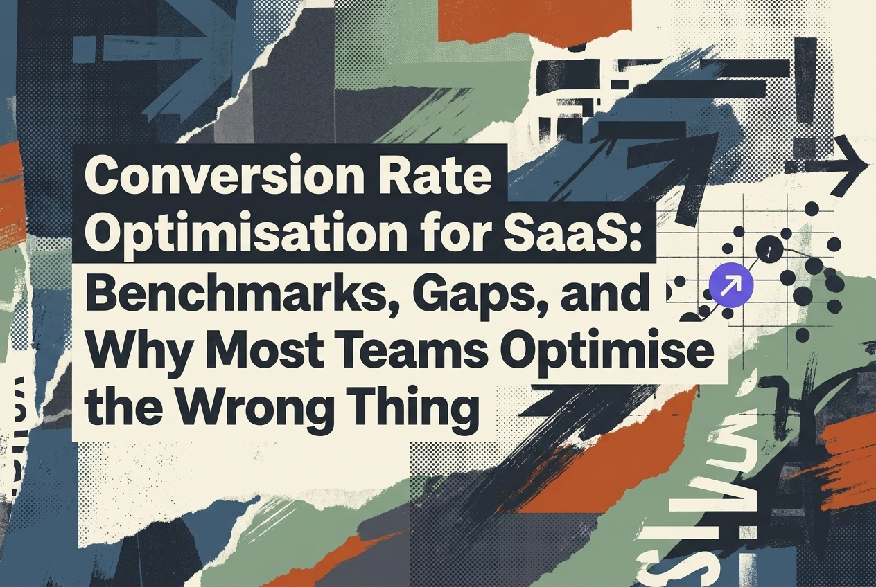 Professional header image for industry analysis: Conversion Rate Optimisation for SaaS: Benchmarks, Gaps, ...