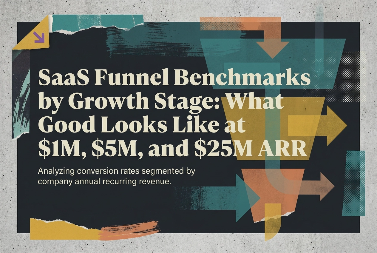Professional header image for industry analysis: SaaS Funnel Benchmarks by Growth Stage: What Good Looks L...