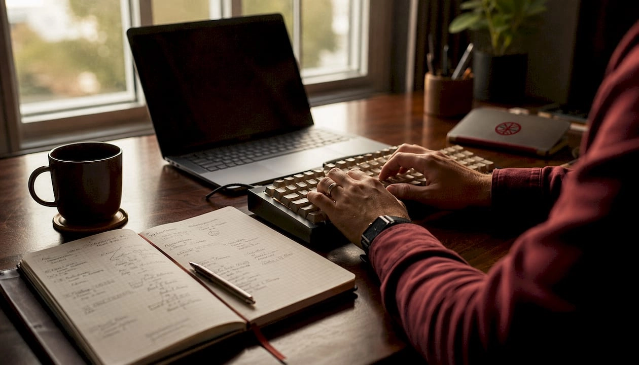 Close-up of hands typing for a conversion tracking test