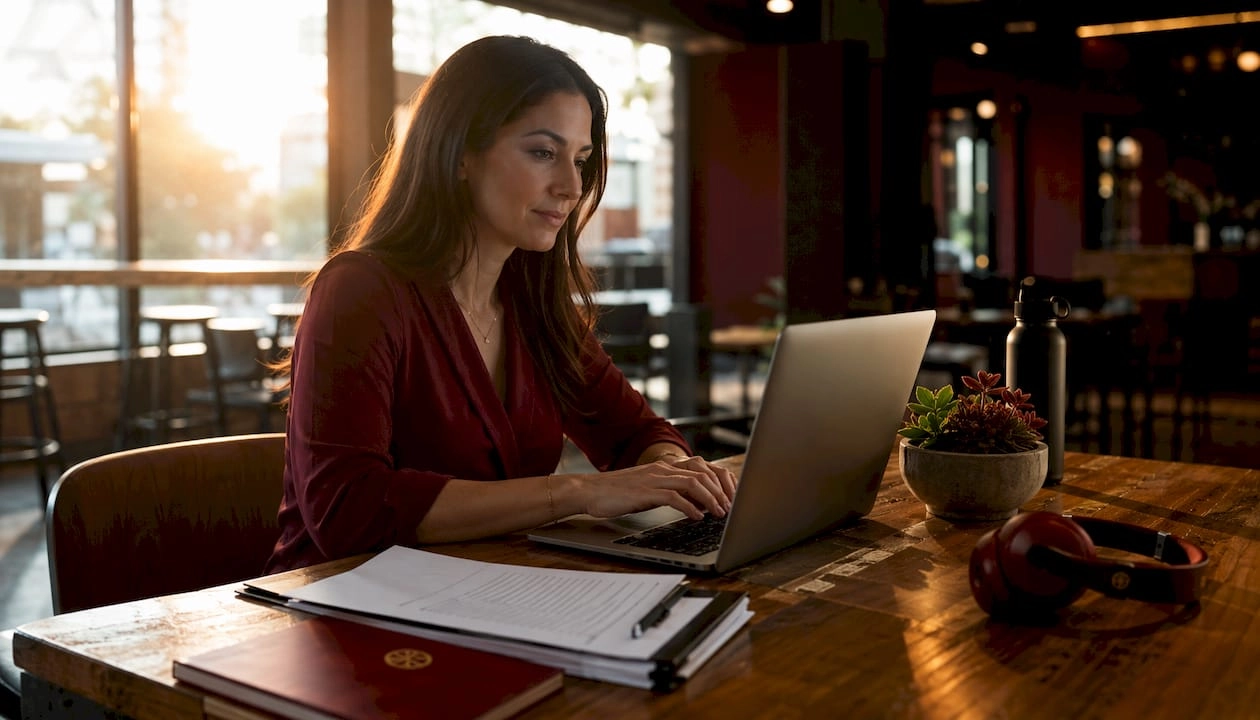 Gym manager working on an email marketing campaign
