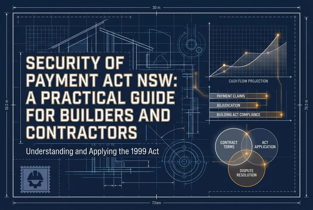 Professional header image for educational tutorial: Security of Payment Act NSW: A Practical Guide for Builde...