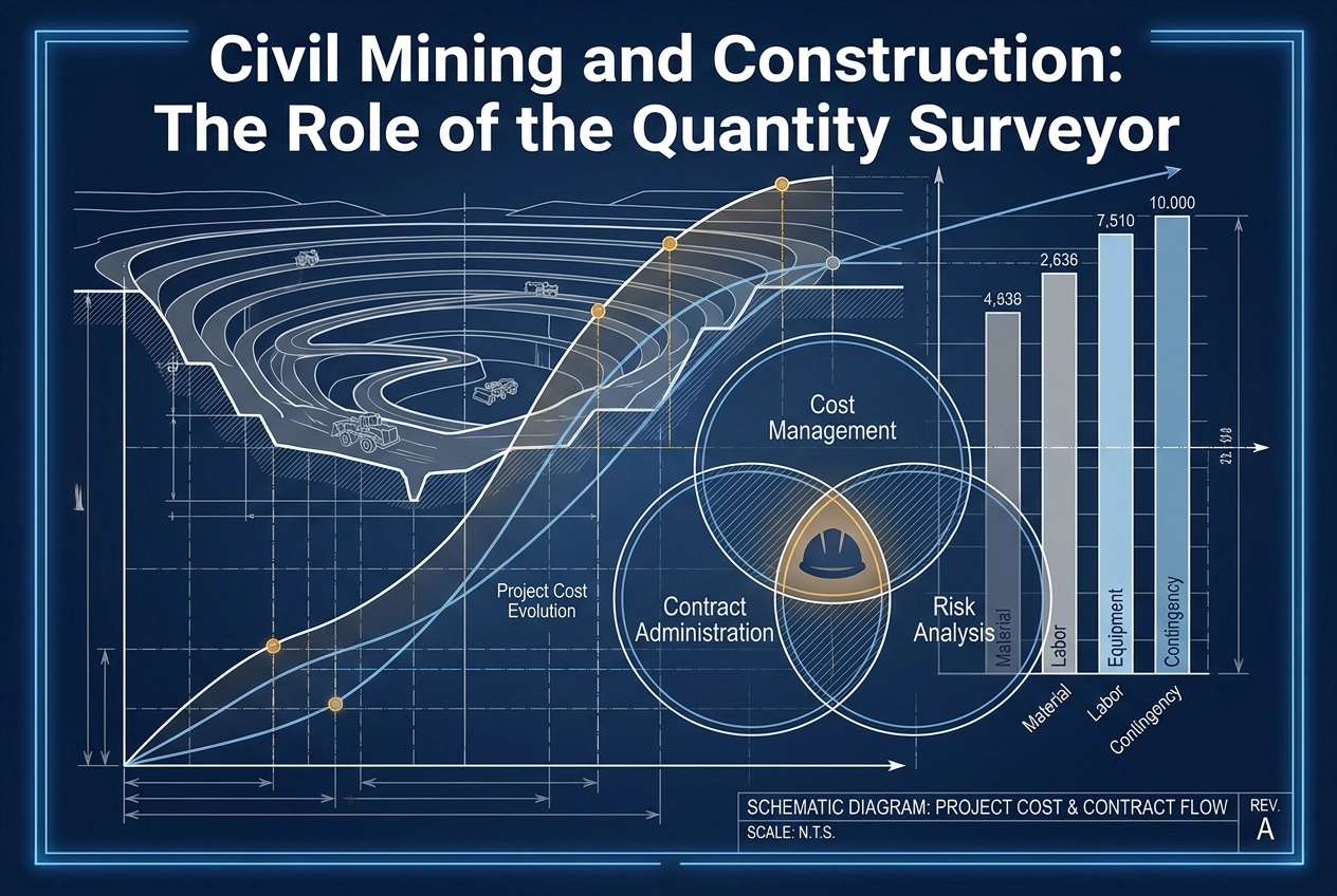 Professional header image for industry analysis: Civil Mining and Construction: The Role of the Quantity S...