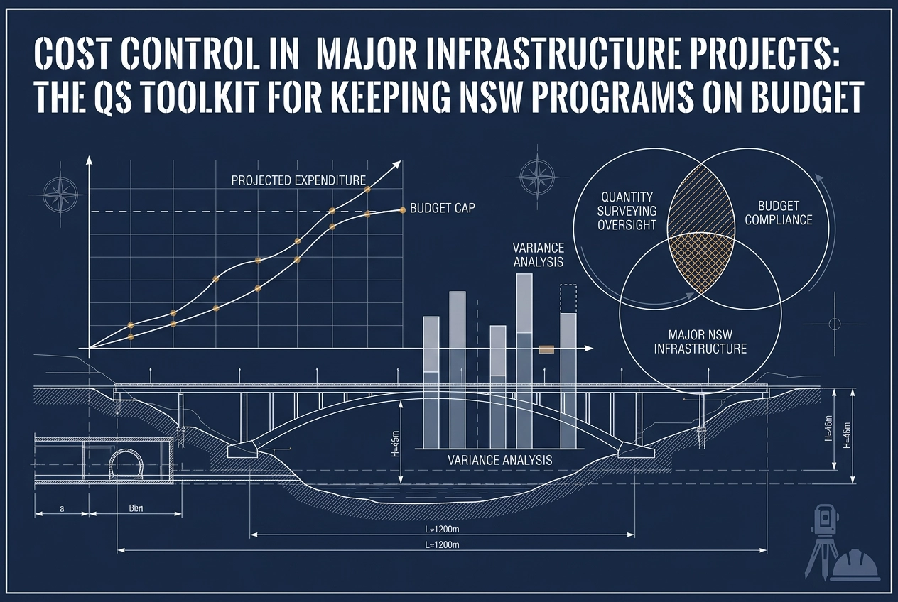 Professional header image for industry analysis: Cost Control in Major Infrastructure Projects: The QS Too...