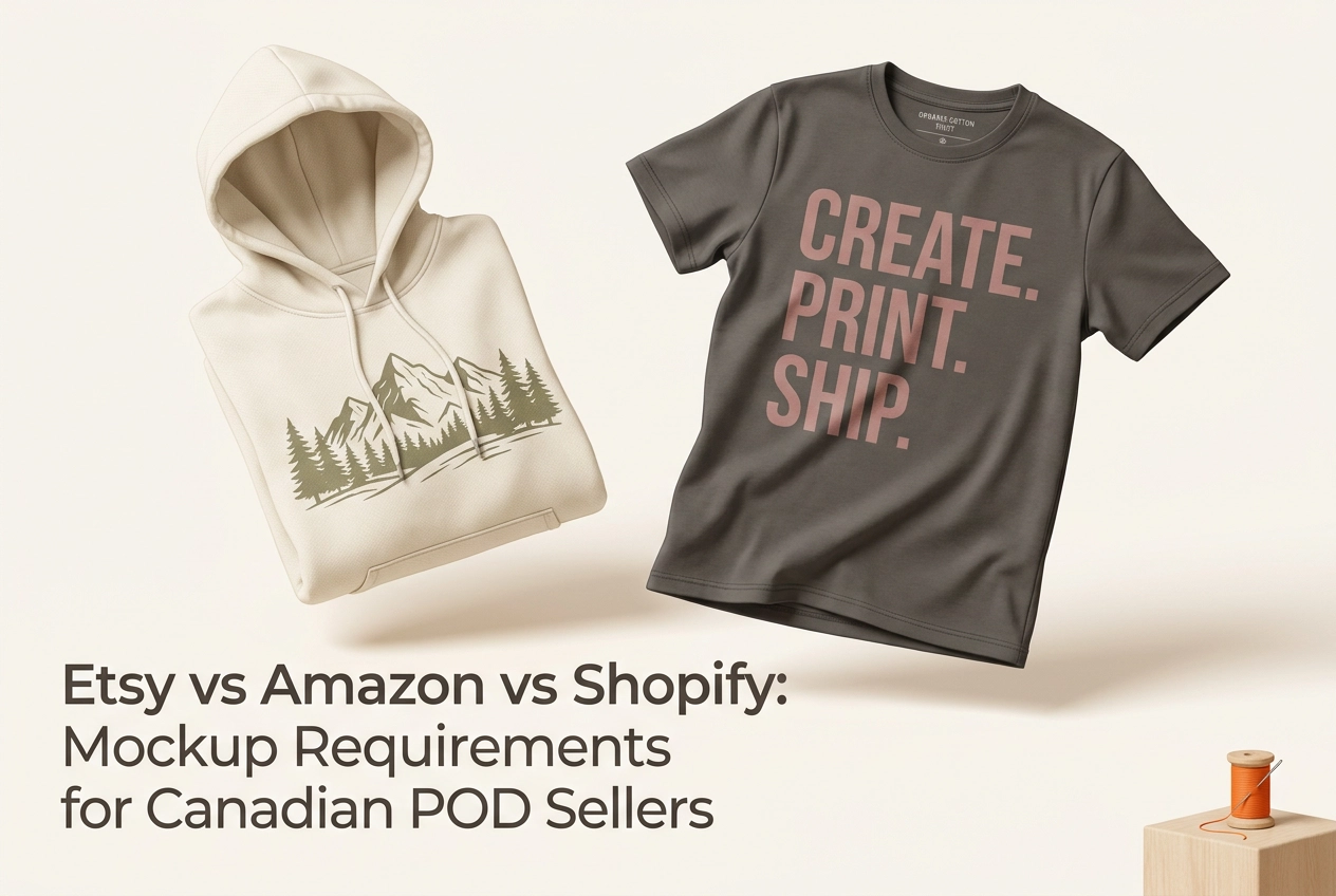 Professional header image for comparison analysis: Etsy vs Amazon vs Shopify: Mockup Requirements for Canadi...