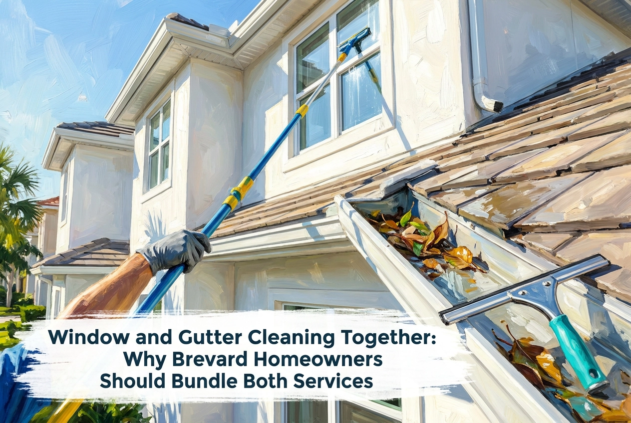 Professional header image for list-based article: Window and Gutter Cleaning Together: Why Brevard Homeowne...