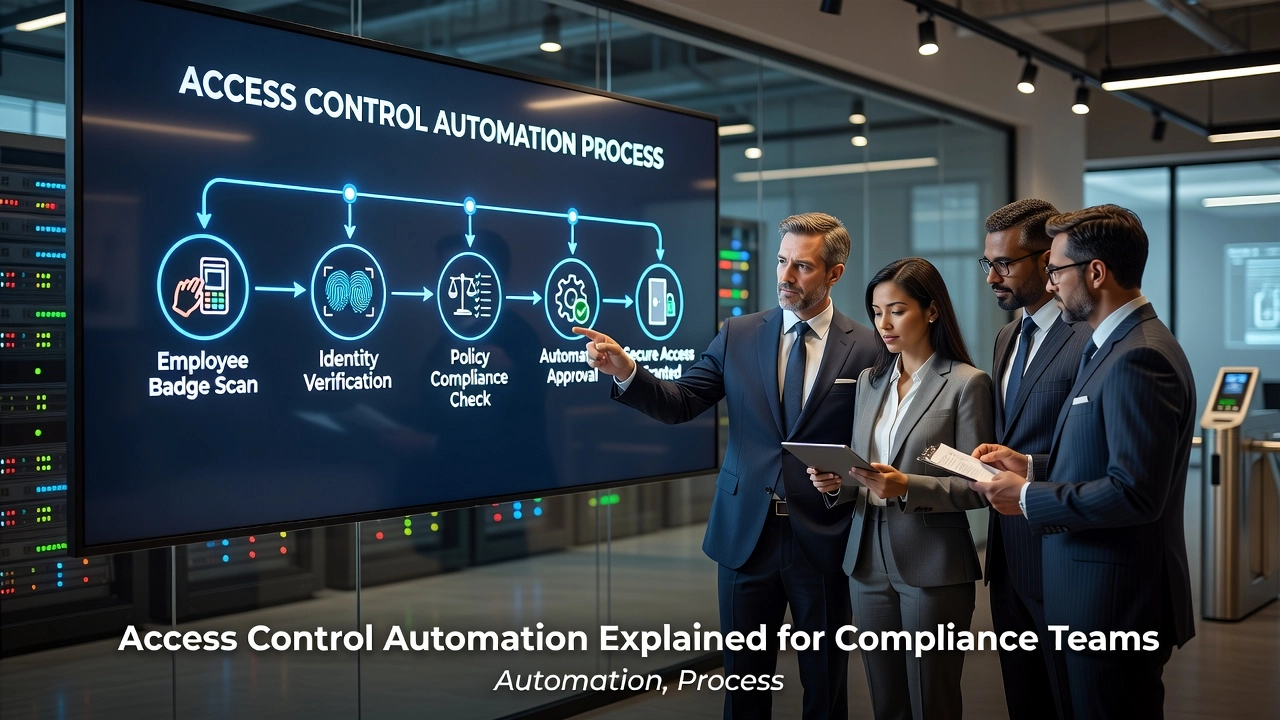 Professional header image for industry analysis: Access Control Automation Explained for Compliance Teams