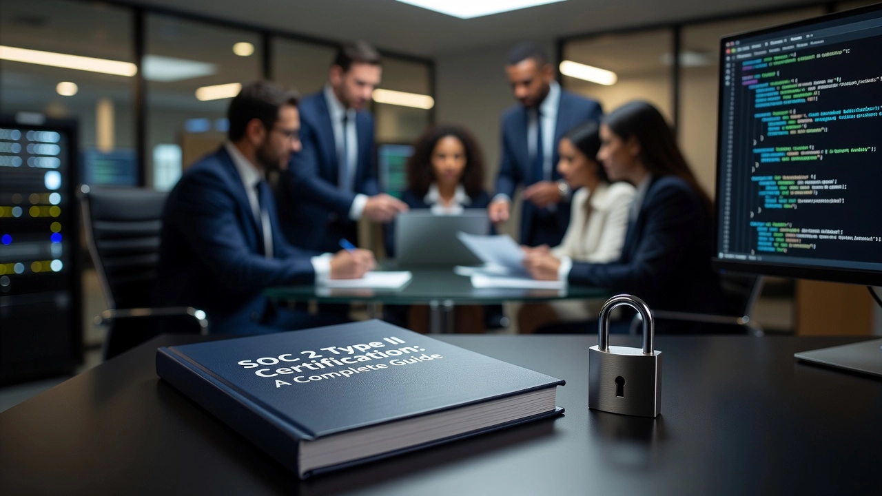 Professional header image for educational tutorial: SOC 2 Type II Certification: A Complete Guide