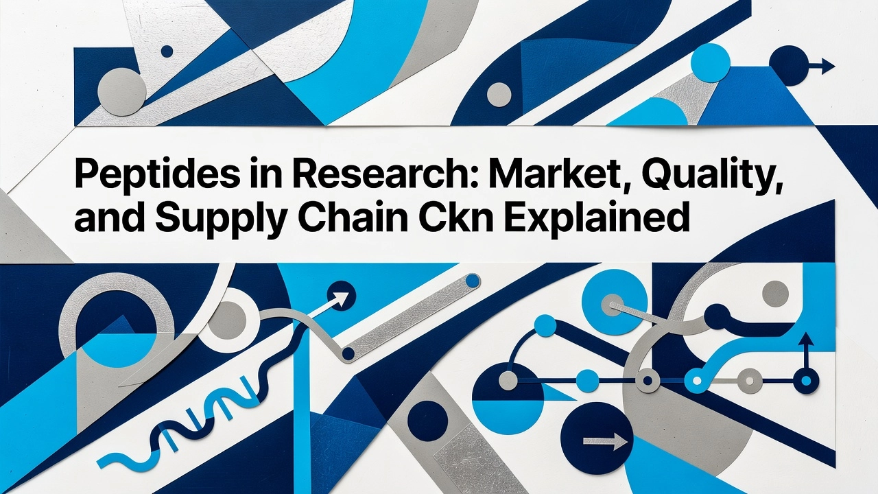Professional header image for industry analysis: Peptides in Research: Market, Quality, and Supply Chain E...