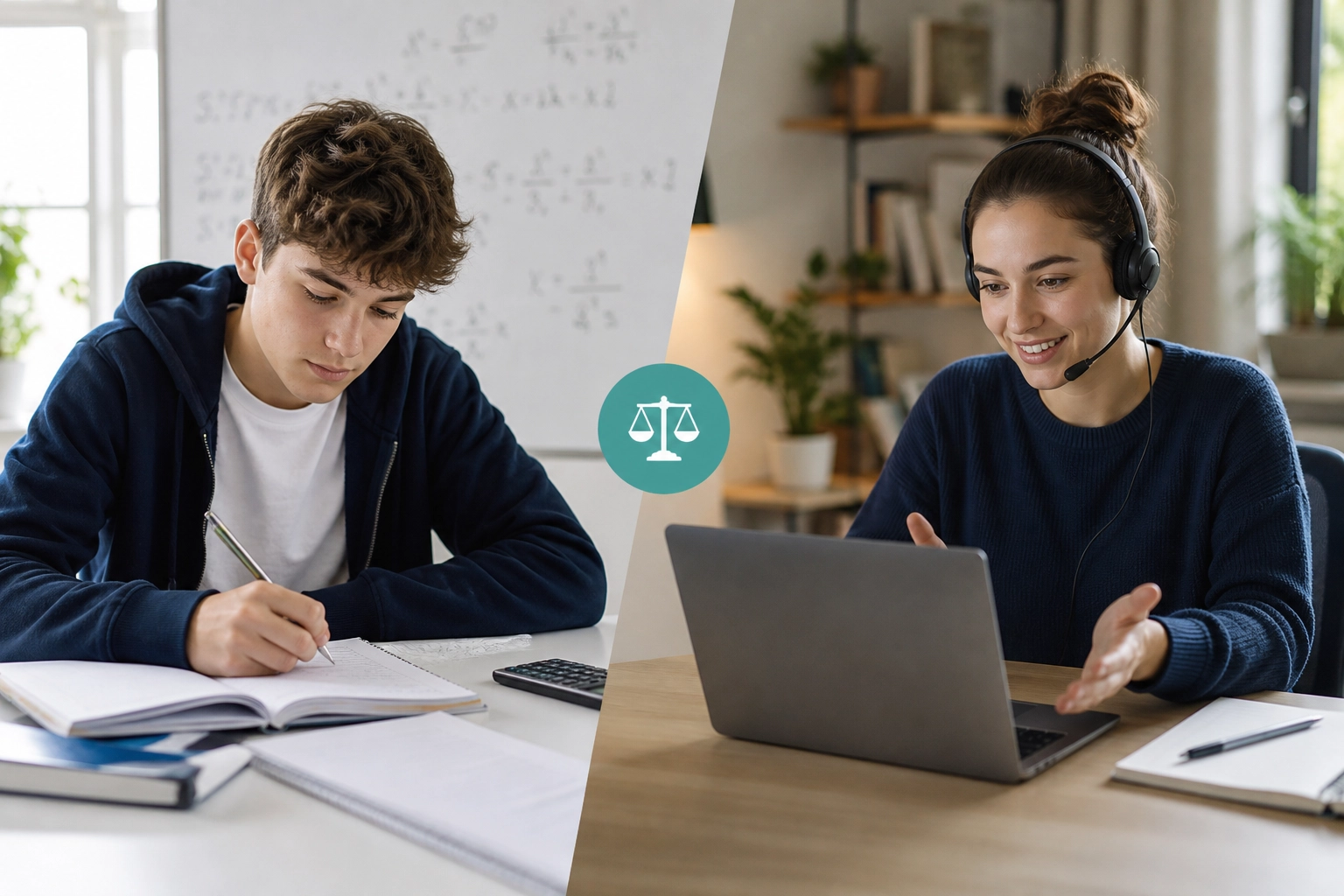 Professional header image for comparison analysis: Online-Nachhilfe oder Nachhilfe in der Nähe: Was passt?