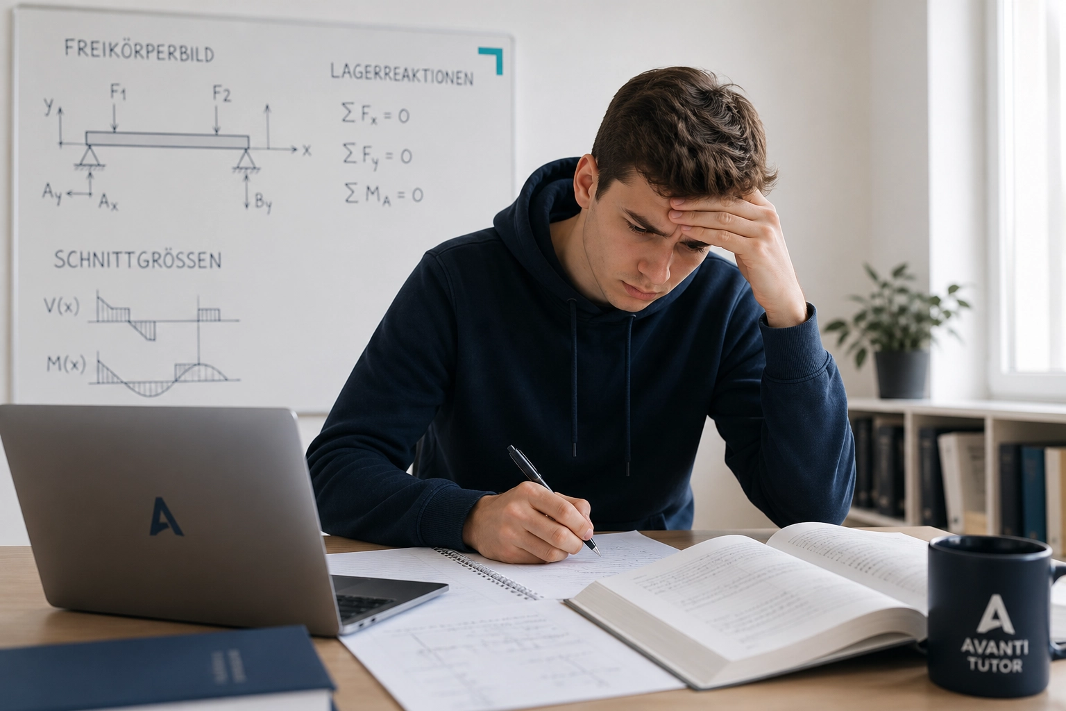 Professional header image for educational tutorial: Technische Mechanik Nachhilfe: Warum Statik oft scheitert