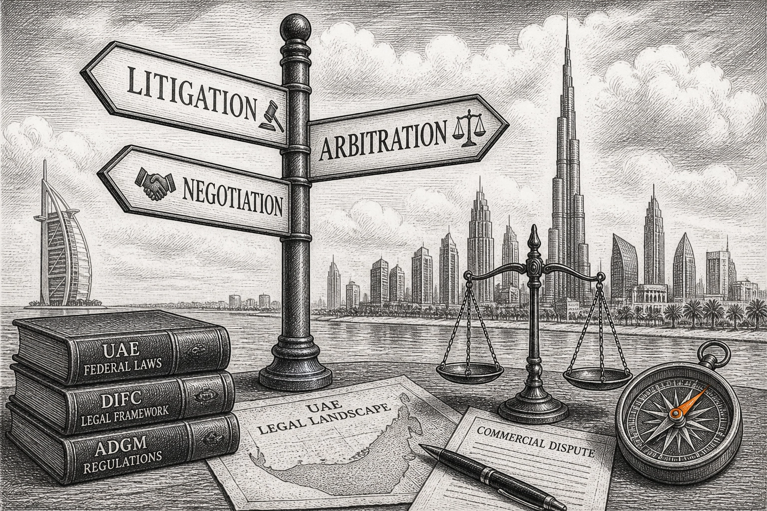 Professional header image for comparison analysis: Litigation, Arbitration, or Negotiation: Choosing the Rig...
