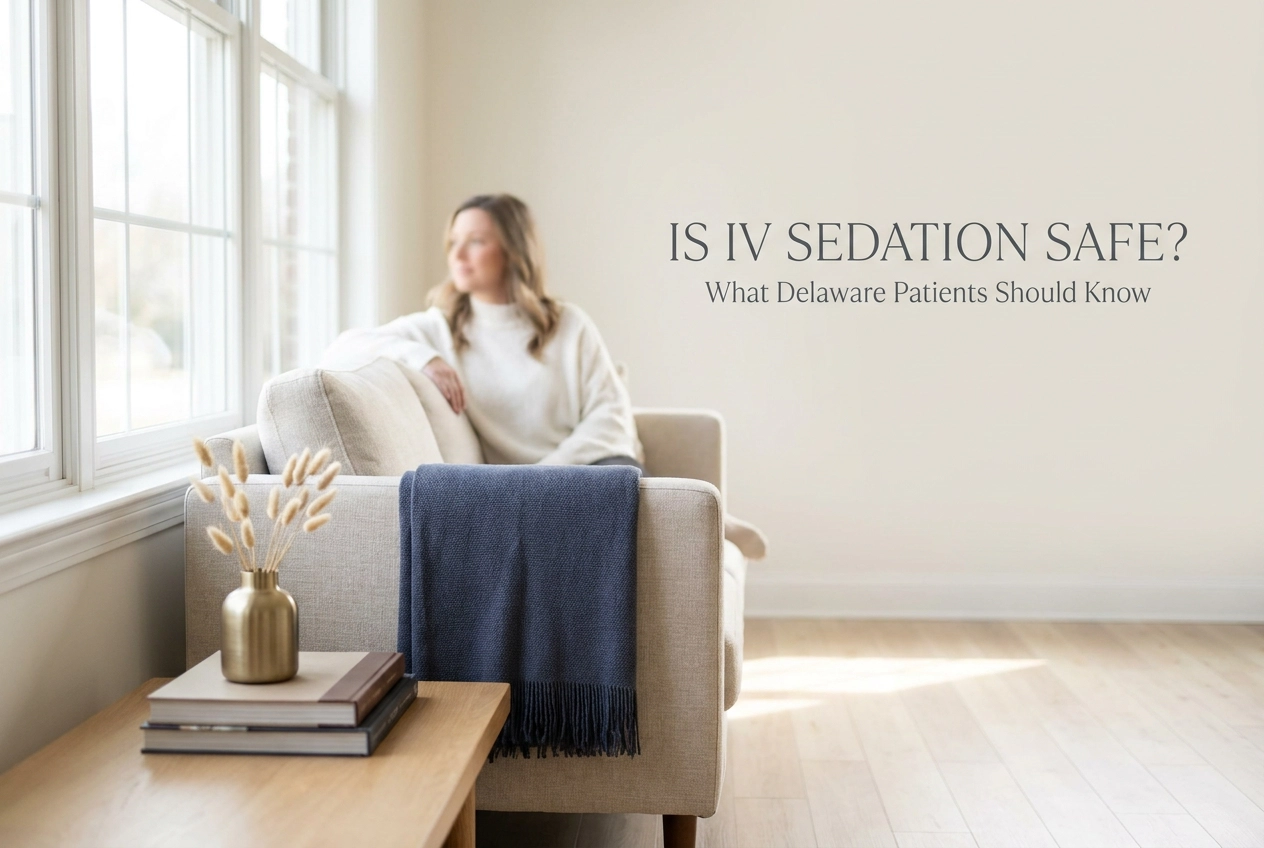 Professional header image for educational tutorial: Is IV Sedation Safe? What Delaware Patients Should Know