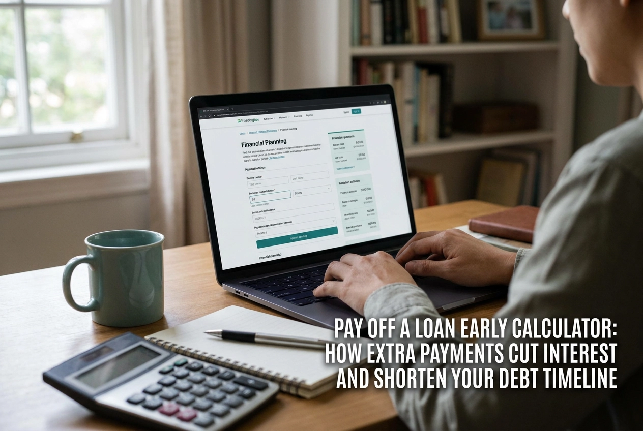Professional header image for educational tutorial: Pay Off a Loan Early Calculator: How Extra Payments Cut I...